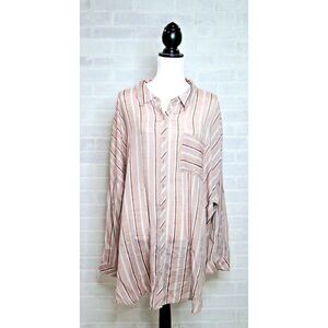 Torrid Size 4 Womens Top Lindsay Drop Shoulder Button Down‎ Striped Shirt